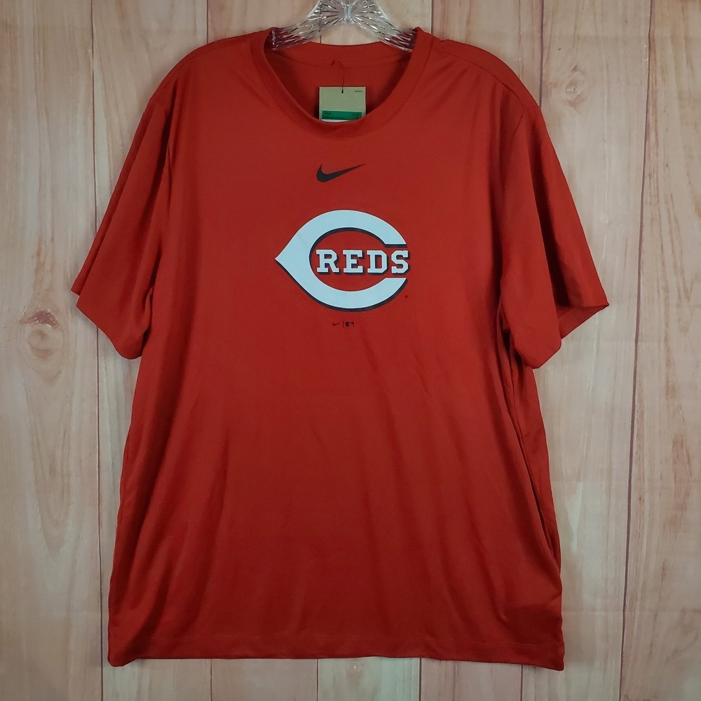 Nike Mens T-Shirt Sz XL Red Cincinnati Reds New Legend Logo V-Neck Short Sleeve‎